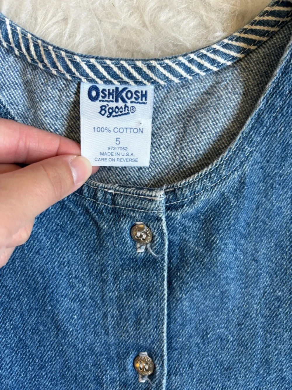 OshKosh B'gosh Girls Vintage Classic Blue Denim Button Down Jumper Dress